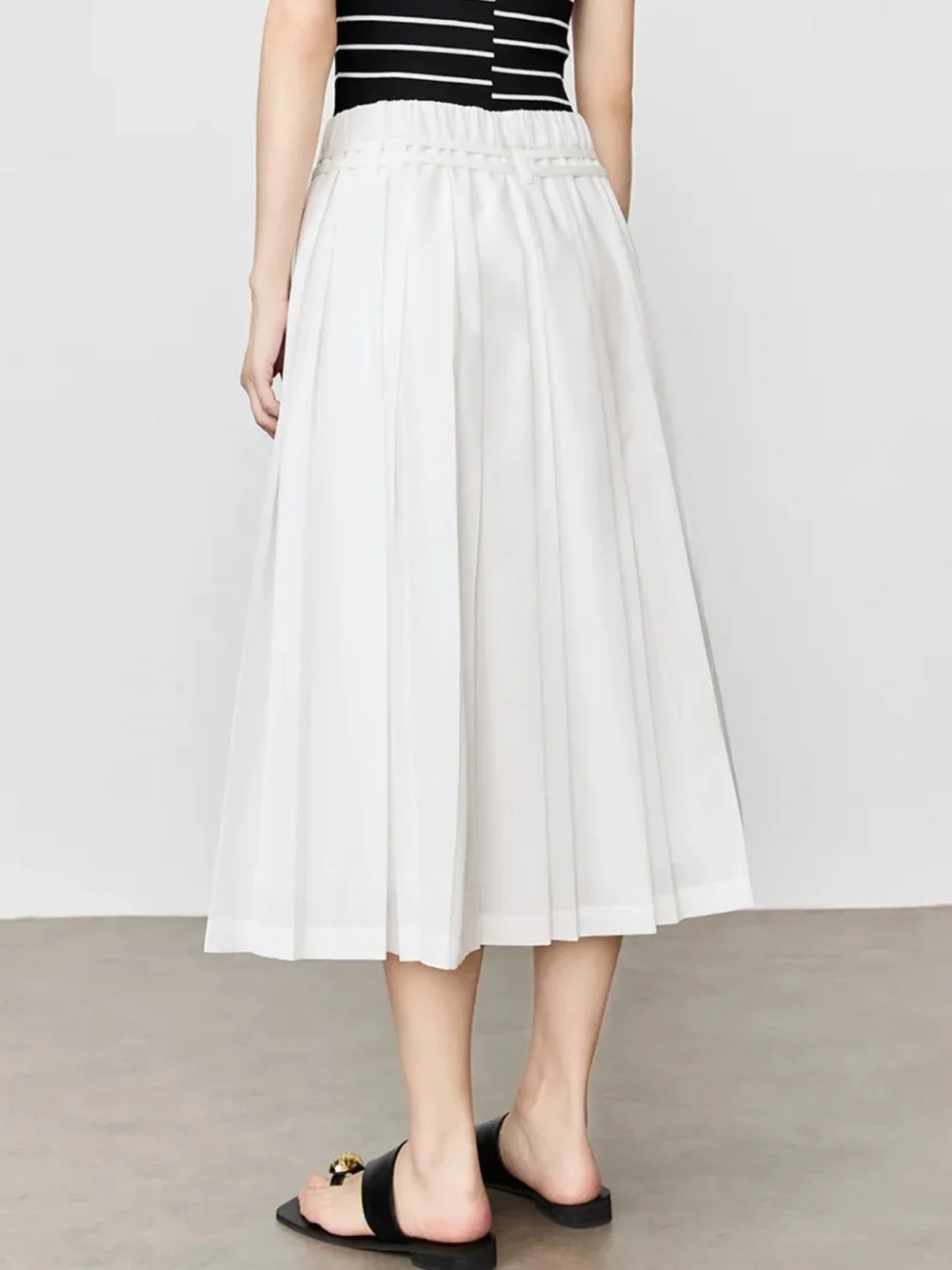 W.amber White Pleated A-Line Midi Skirt Belted xs